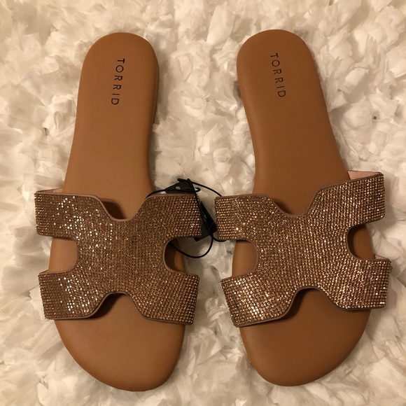 Torrid Shoes - NWT Torrid Rose Gold Rhinestone Slides